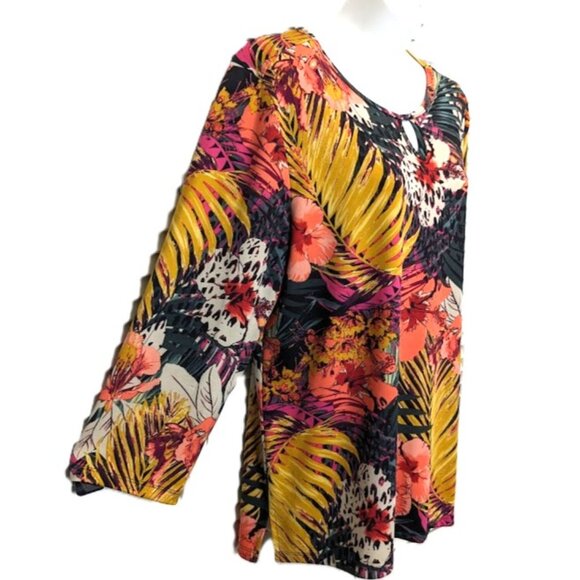 Jules & Leopold Long Sleeve Tunic Top NWT Medium Bright Fall Colors Tropical - Picture 1 of 12